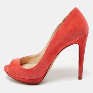 Prada Pink Suede Peep Toe Platform Pumps Size 36.5